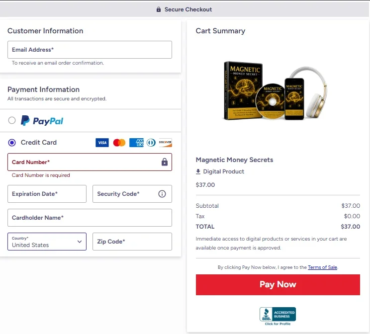 Official ClickBank Secure Checkout Preview for Magnetic Money Secret